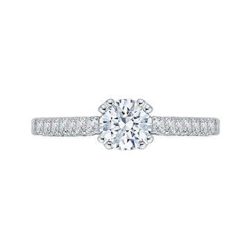 Round Diamond Cathedral Style Engagement Ring in 14K White Gold